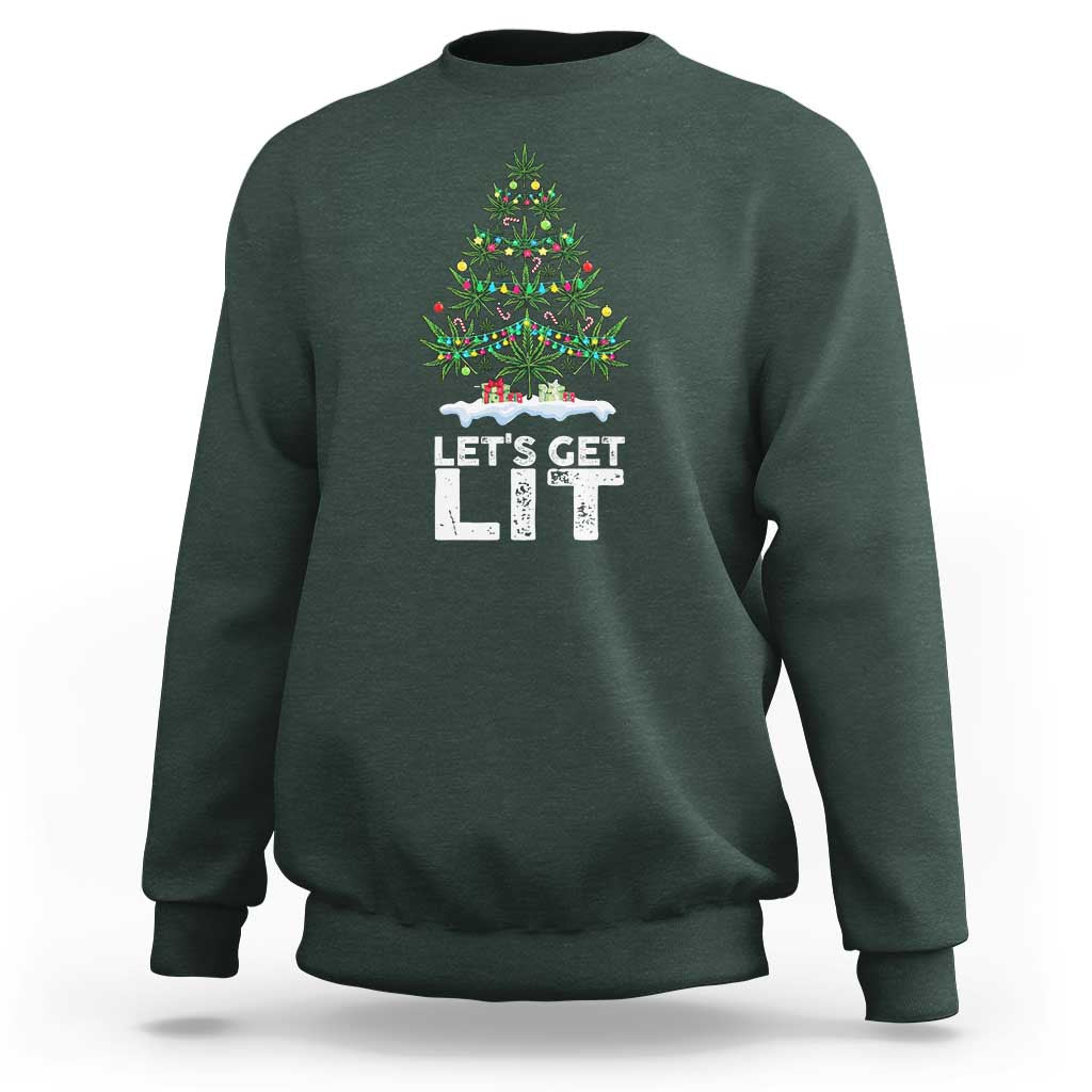 Funny Christmas Weed Sweatshirt Let's Get Lit Weeds Xmas Tree - Wonder Print Shop