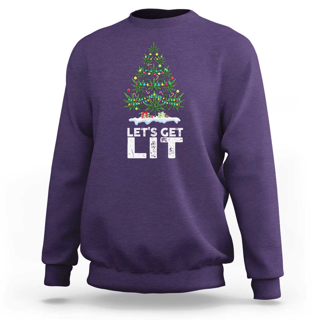 Funny Christmas Weed Sweatshirt Let's Get Lit Weeds Xmas Tree - Wonder Print Shop