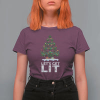 Funny Christmas Weed T Shirt For Women Let's Get Lit Weeds Xmas Tree - Wonder Print Shop