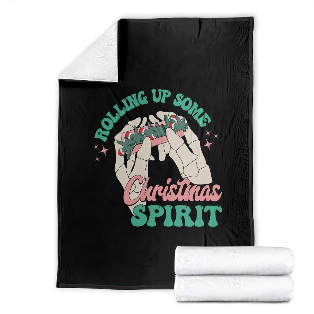 Funny Weed Christmas Throw Blanket Rolling Up Some Christmas Spirit Skeleton Hand - Wonder Print Shop