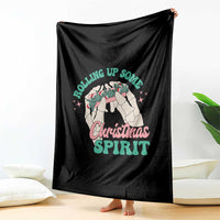 Funny Weed Christmas Throw Blanket Rolling Up Some Christmas Spirit Skeleton Hand - Wonder Print Shop
