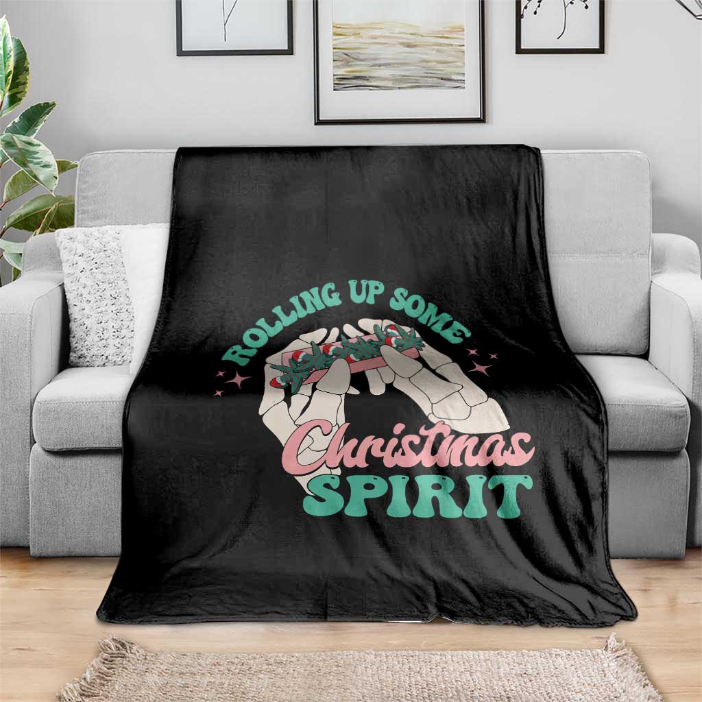 Funny Weed Christmas Throw Blanket Rolling Up Some Christmas Spirit Skeleton Hand - Wonder Print Shop