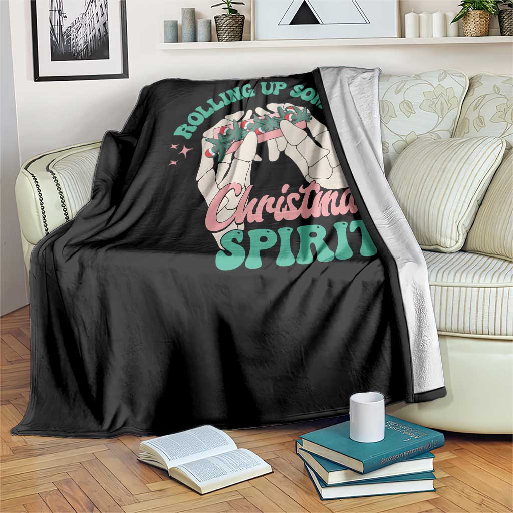 Funny Weed Christmas Throw Blanket Rolling Up Some Christmas Spirit Skeleton Hand - Wonder Print Shop