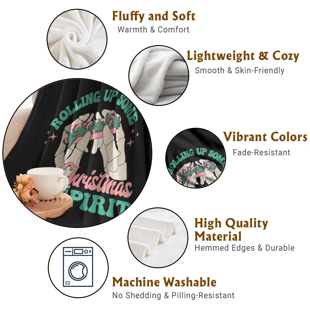 Funny Weed Christmas Throw Blanket Rolling Up Some Christmas Spirit Skeleton Hand - Wonder Print Shop