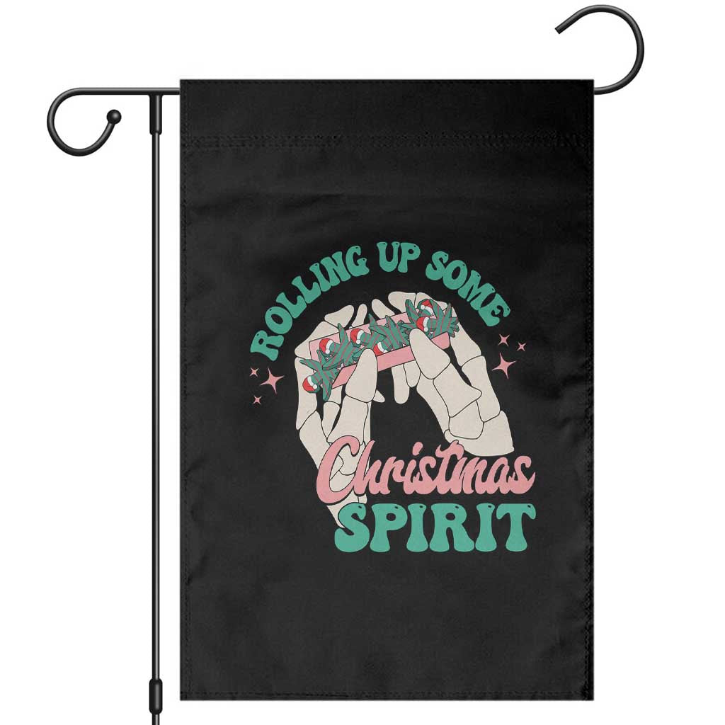 Funny Weed Christmas Garden Flag Rolling Up Some Christmas Spirit Skeleton Hand - Wonder Print Shop