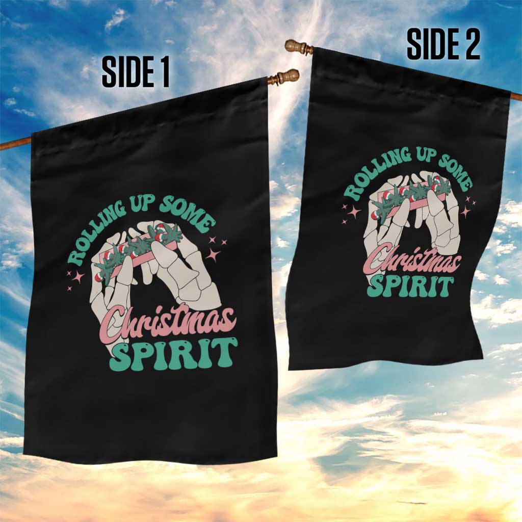 Funny Weed Christmas Garden Flag Rolling Up Some Christmas Spirit Skeleton Hand - Wonder Print Shop
