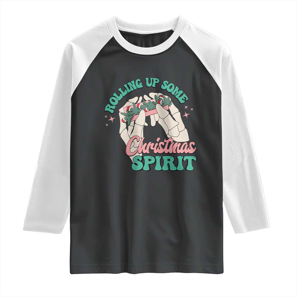 Funny Weed Christmas Raglan Shirt Rolling Up Some Christmas Spirit Skeleton Hand - Wonder Print Shop