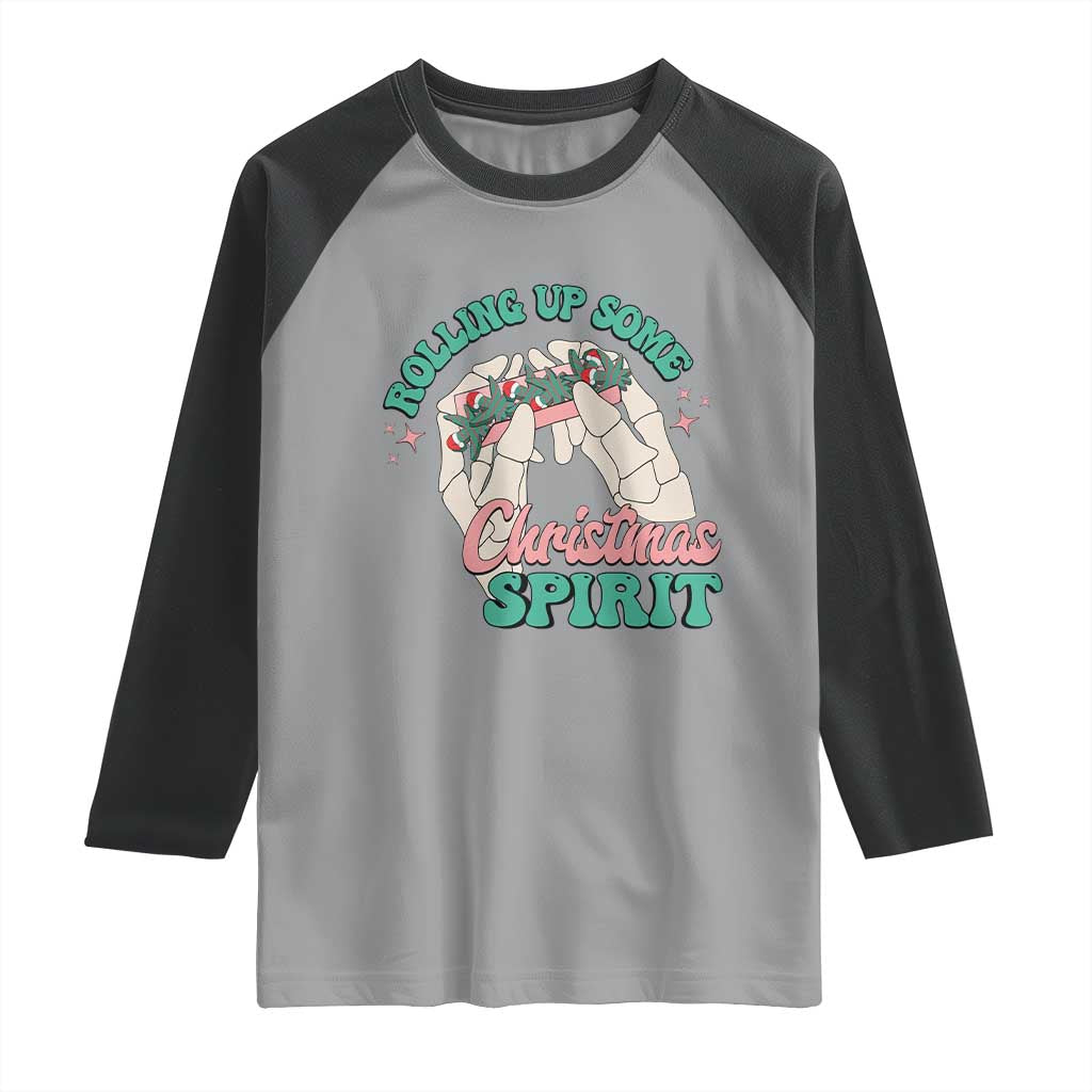Funny Weed Christmas Raglan Shirt Rolling Up Some Christmas Spirit Skeleton Hand - Wonder Print Shop