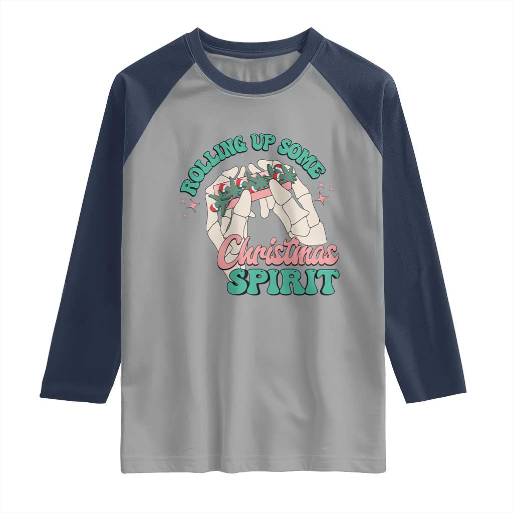 Funny Weed Christmas Raglan Shirt Rolling Up Some Christmas Spirit Skeleton Hand - Wonder Print Shop