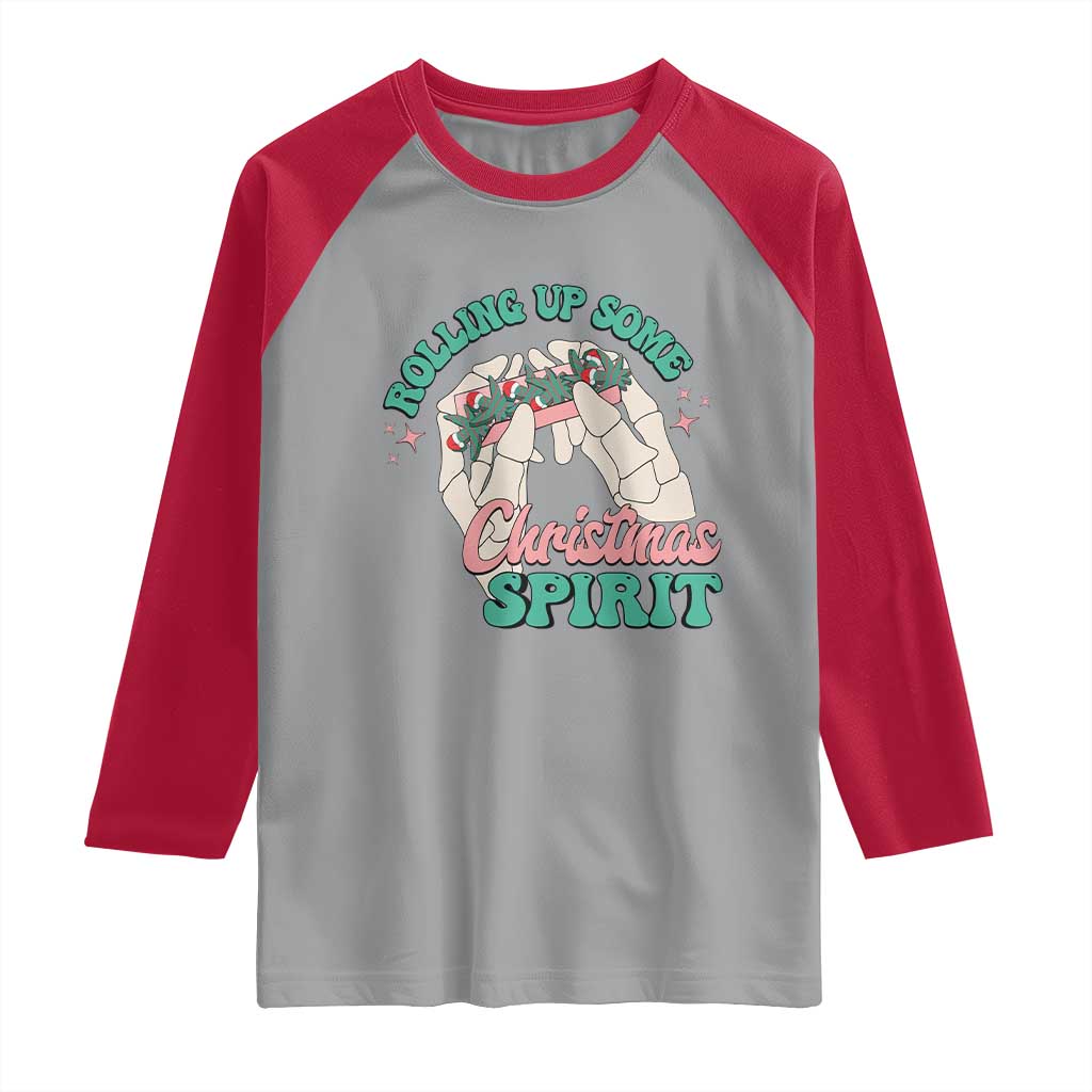 Funny Weed Christmas Raglan Shirt Rolling Up Some Christmas Spirit Skeleton Hand - Wonder Print Shop