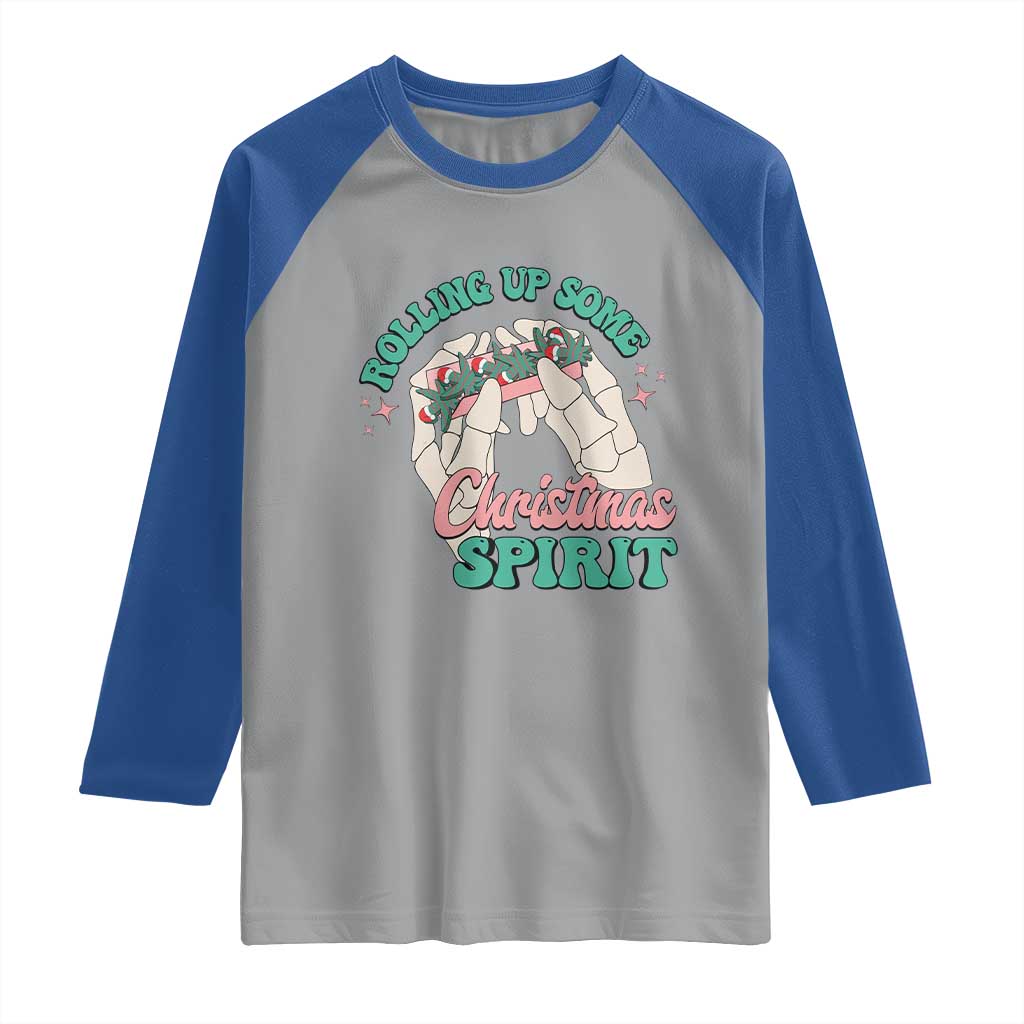 Funny Weed Christmas Raglan Shirt Rolling Up Some Christmas Spirit Skeleton Hand - Wonder Print Shop