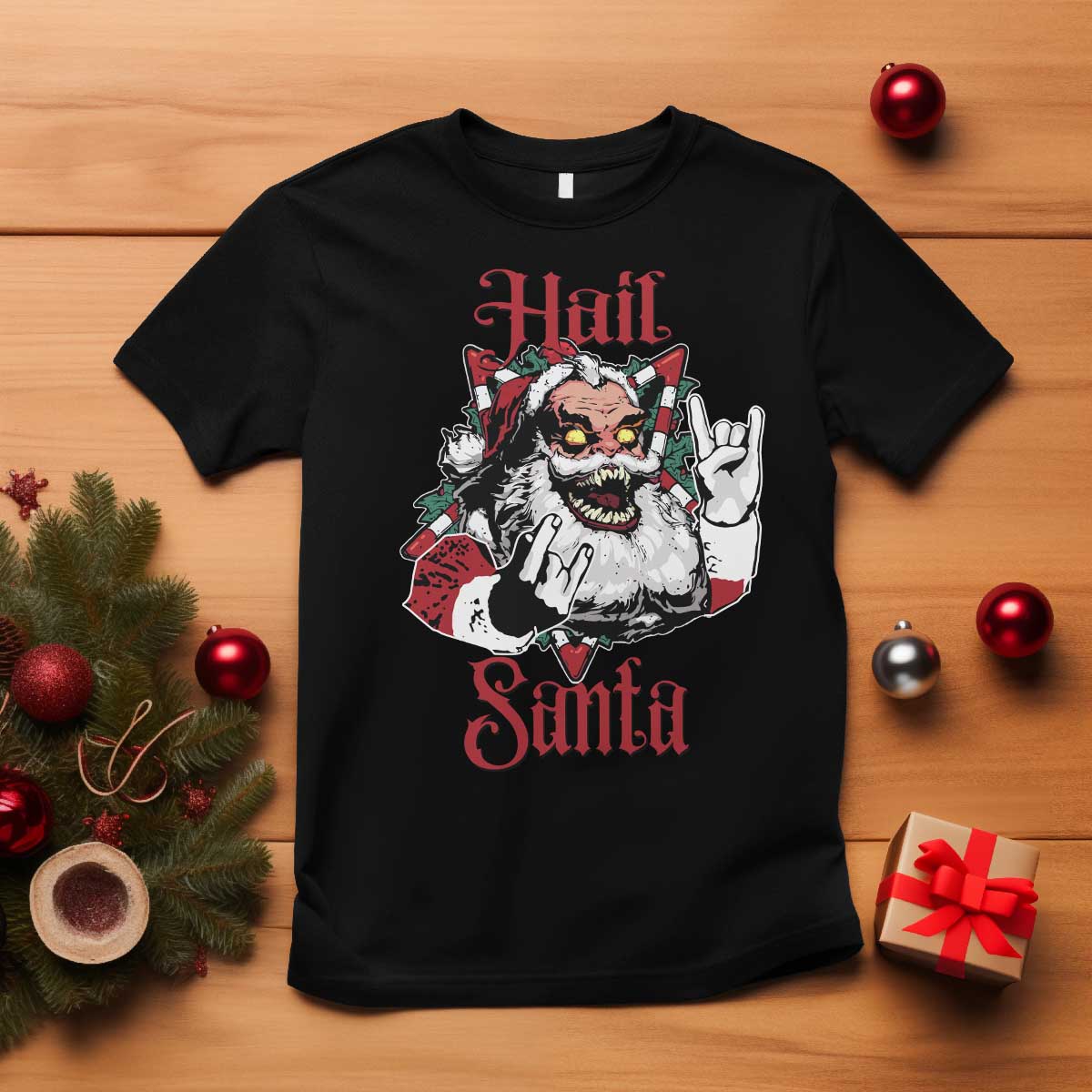 Hail Santa Heavy Metal Christmas T Shirt Krampus Xmas Rock & Roll - Wonder Print Shop