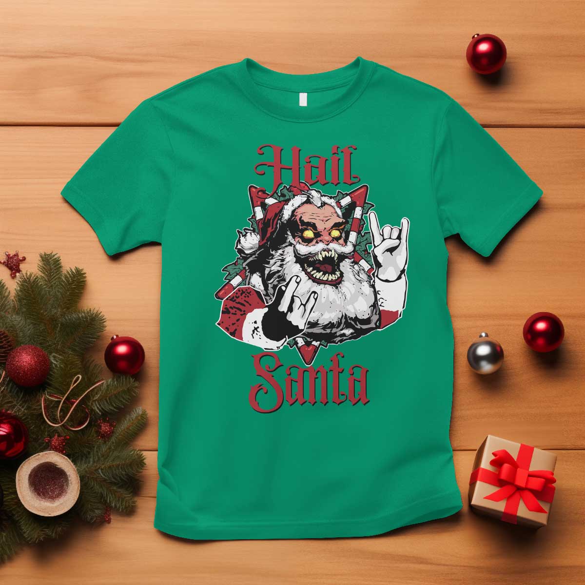 Hail Santa Heavy Metal Christmas T Shirt Krampus Xmas Rock & Roll - Wonder Print Shop