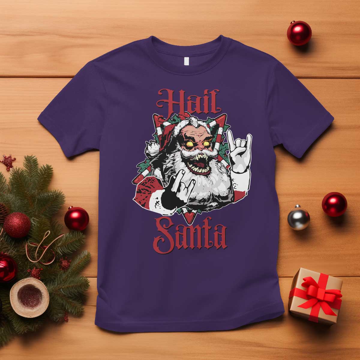 Hail Santa Heavy Metal Christmas T Shirt Krampus Xmas Rock & Roll - Wonder Print Shop