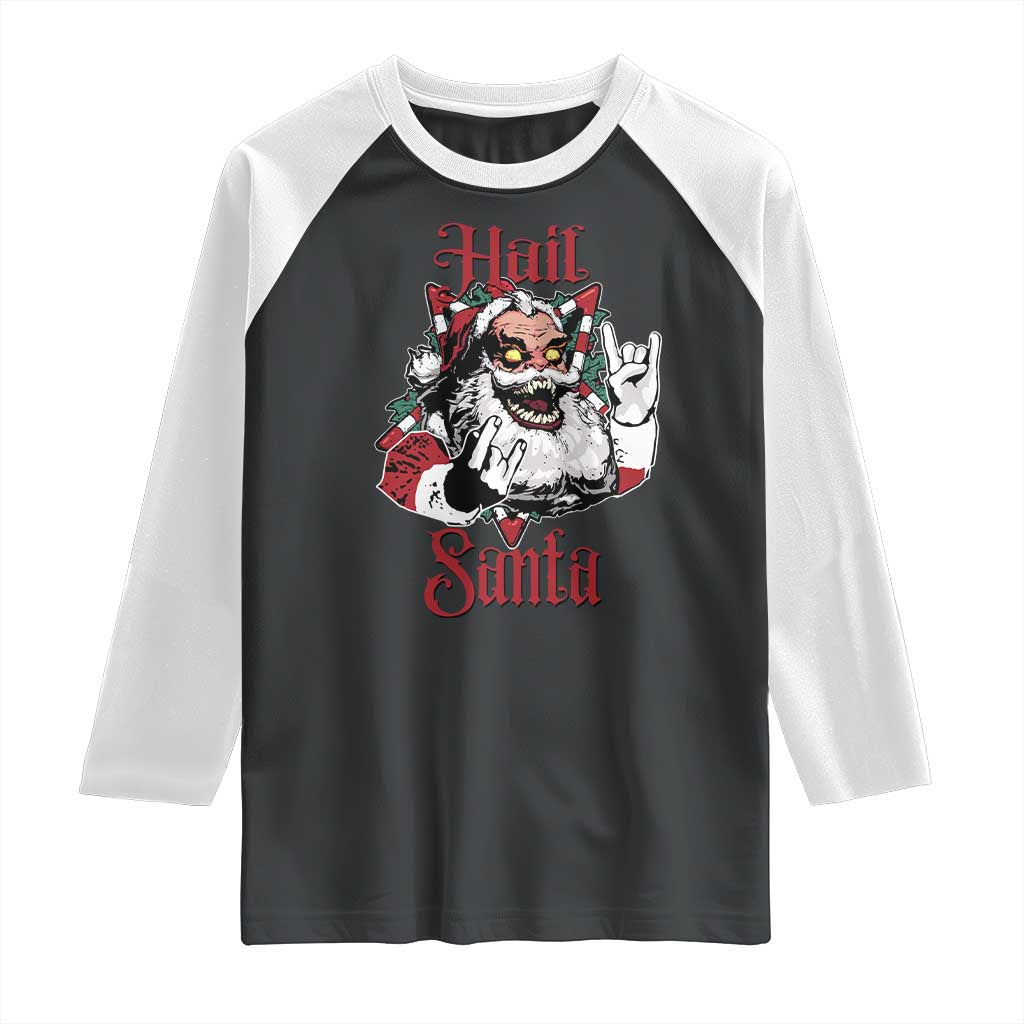 Hail Santa Heavy Metal Christmas Raglan Shirt Krampus Xmas Rock & Roll - Wonder Print Shop