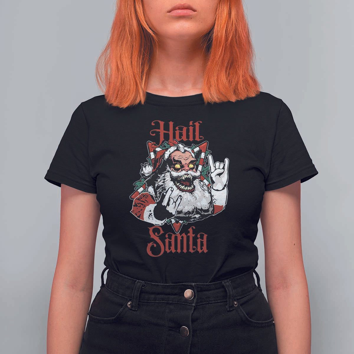 Hail Santa Heavy Metal Christmas T Shirt For Women Krampus Xmas Rock & Roll - Wonder Print Shop