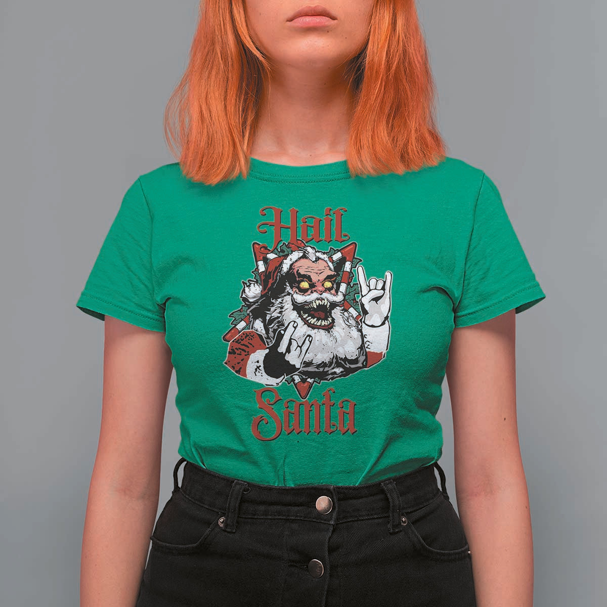 Hail Santa Heavy Metal Christmas T Shirt For Women Krampus Xmas Rock & Roll - Wonder Print Shop