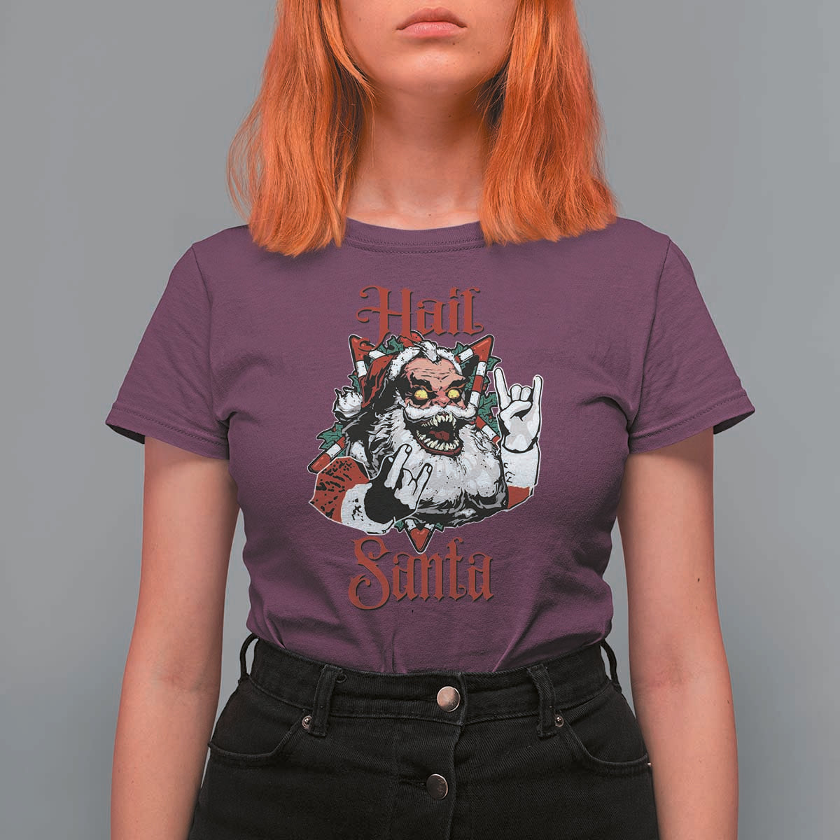 Hail Santa Heavy Metal Christmas T Shirt For Women Krampus Xmas Rock & Roll - Wonder Print Shop
