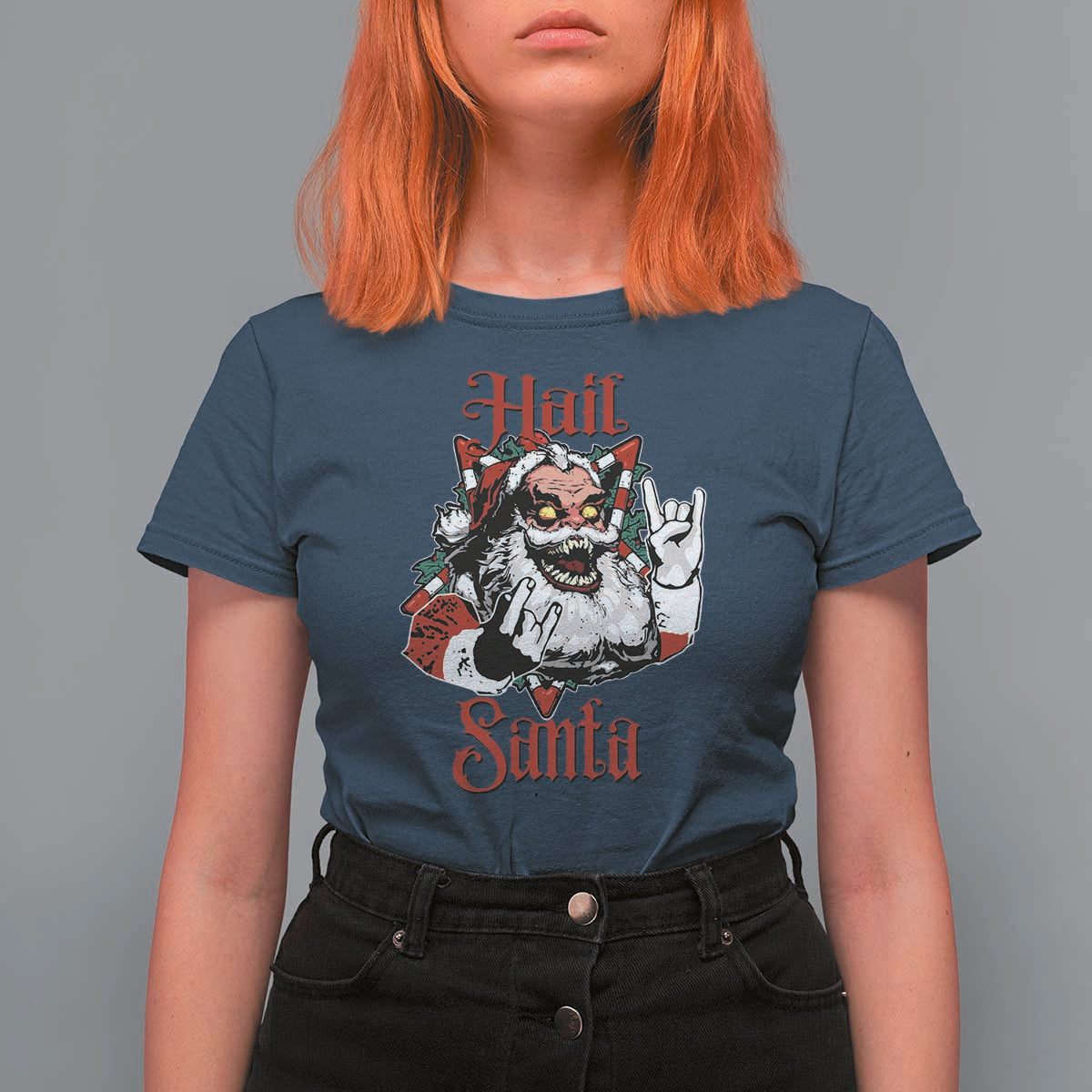 Hail Santa Heavy Metal Christmas T Shirt For Women Krampus Xmas Rock & Roll - Wonder Print Shop