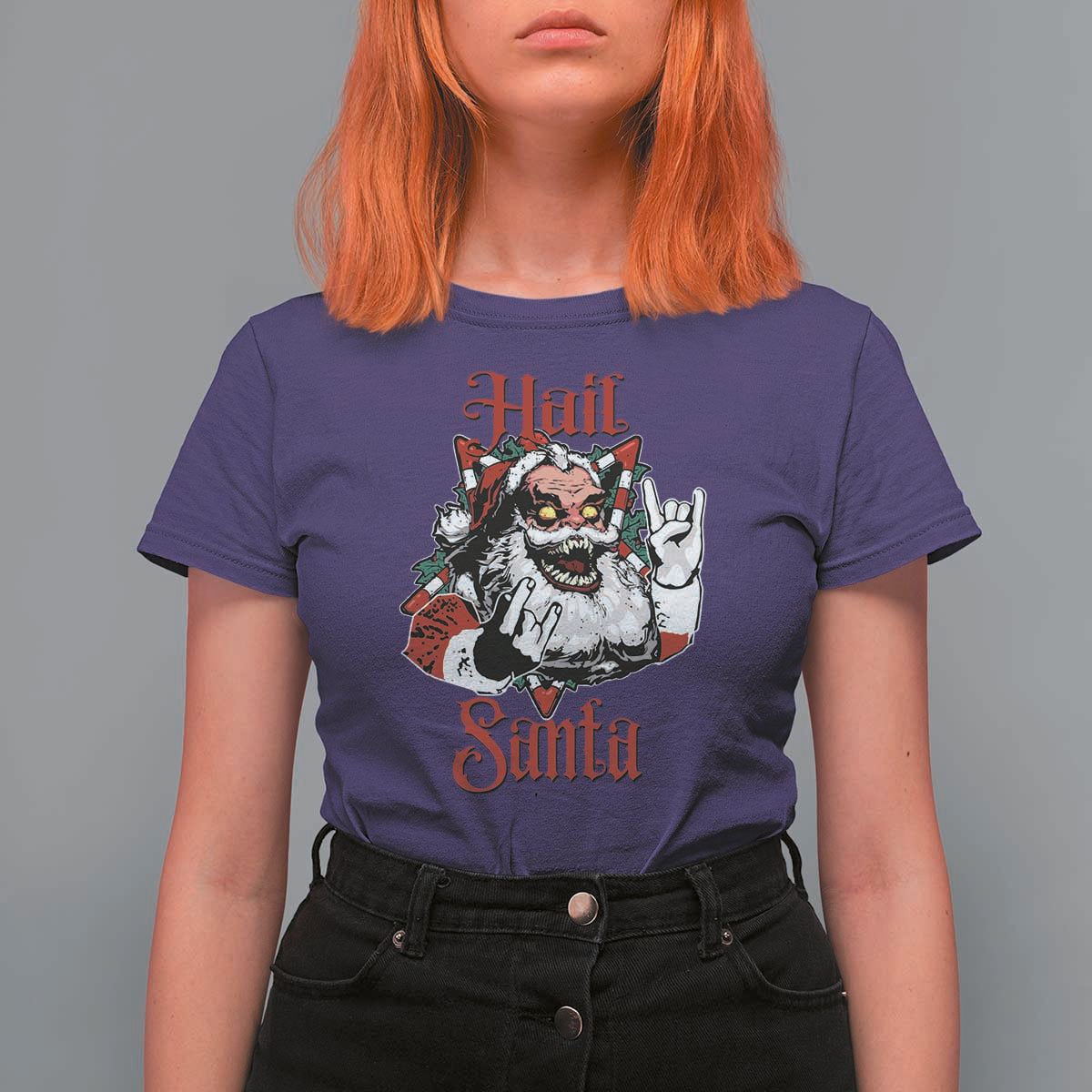 Hail Santa Heavy Metal Christmas T Shirt For Women Krampus Xmas Rock & Roll - Wonder Print Shop