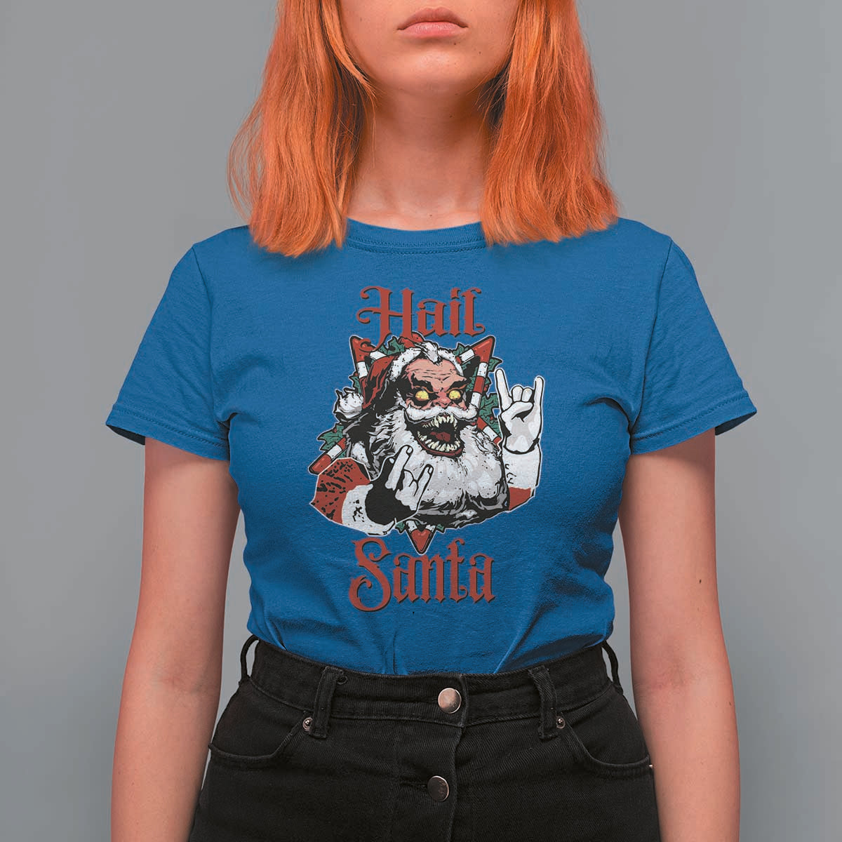 Hail Santa Heavy Metal Christmas T Shirt For Women Krampus Xmas Rock & Roll - Wonder Print Shop