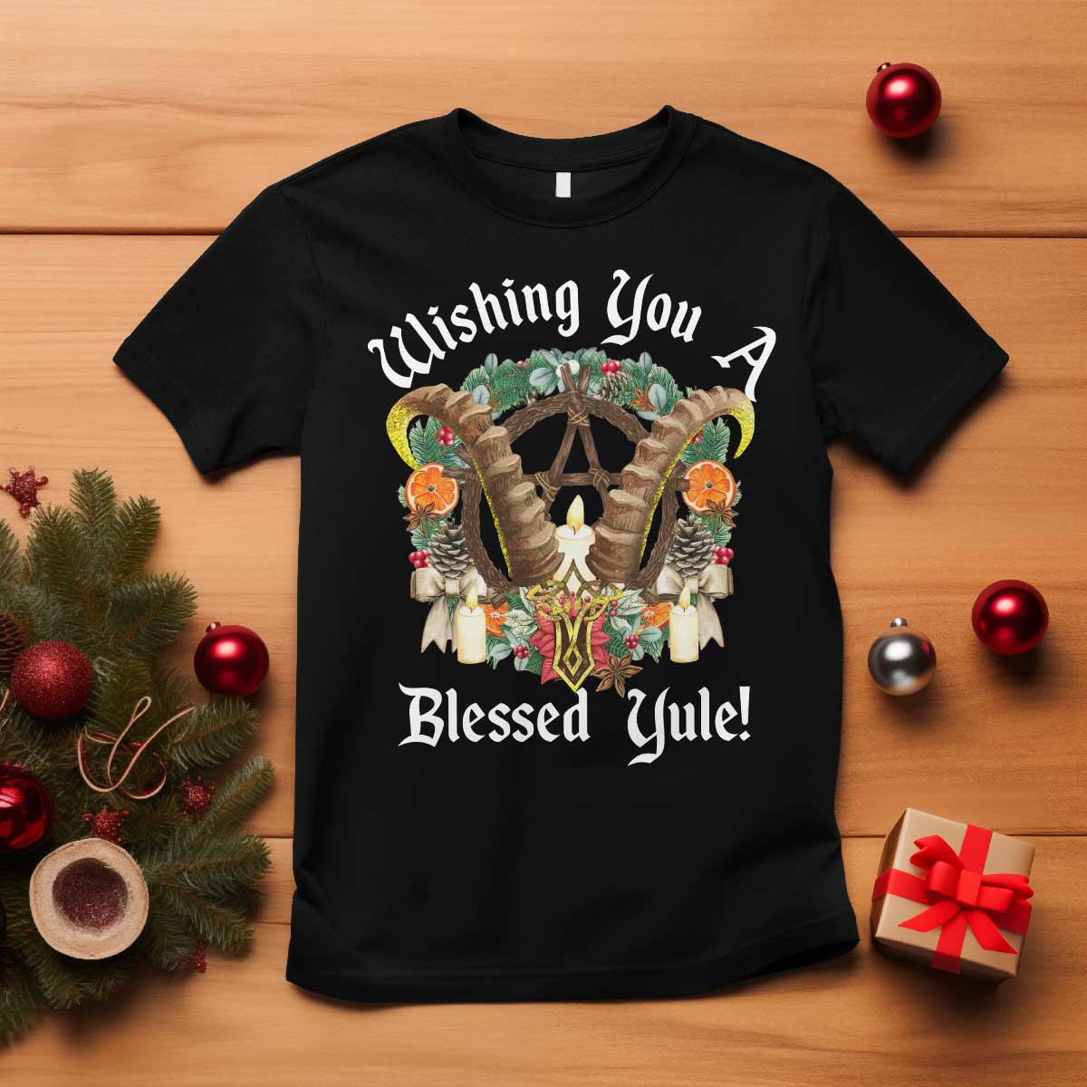 Wishing You A Blessed Yule T Shirt Yule Goat Pagan - Wonder Print Shop