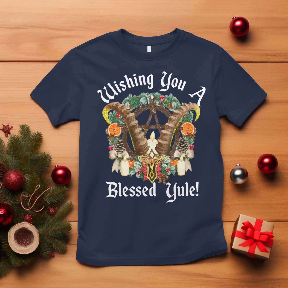 Wishing You A Blessed Yule T Shirt Yule Goat Pagan - Wonder Print Shop