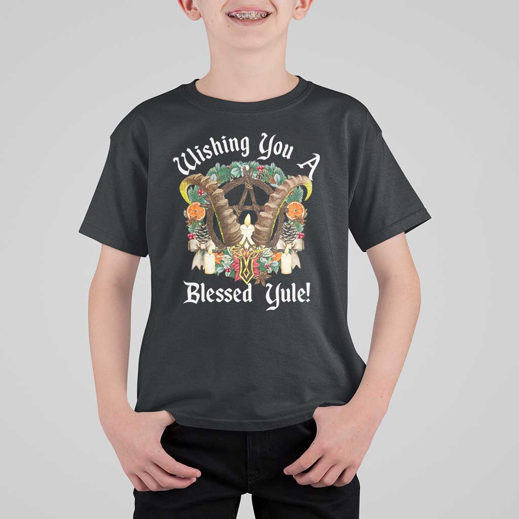 Wishing You A Blessed Yule T Shirt For Kid Yule Goat Pagan - Wonder Print Shop