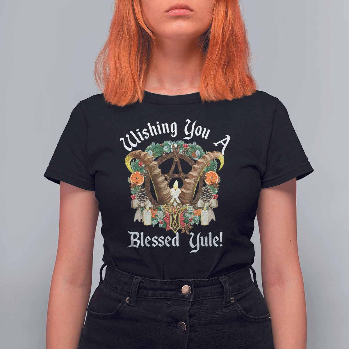 Wishing You A Blessed Yule T Shirt For Women Yule Goat Pagan - Wonder Print Shop