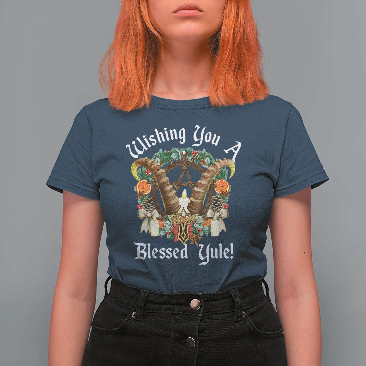 Wishing You A Blessed Yule T Shirt For Women Yule Goat Pagan - Wonder Print Shop
