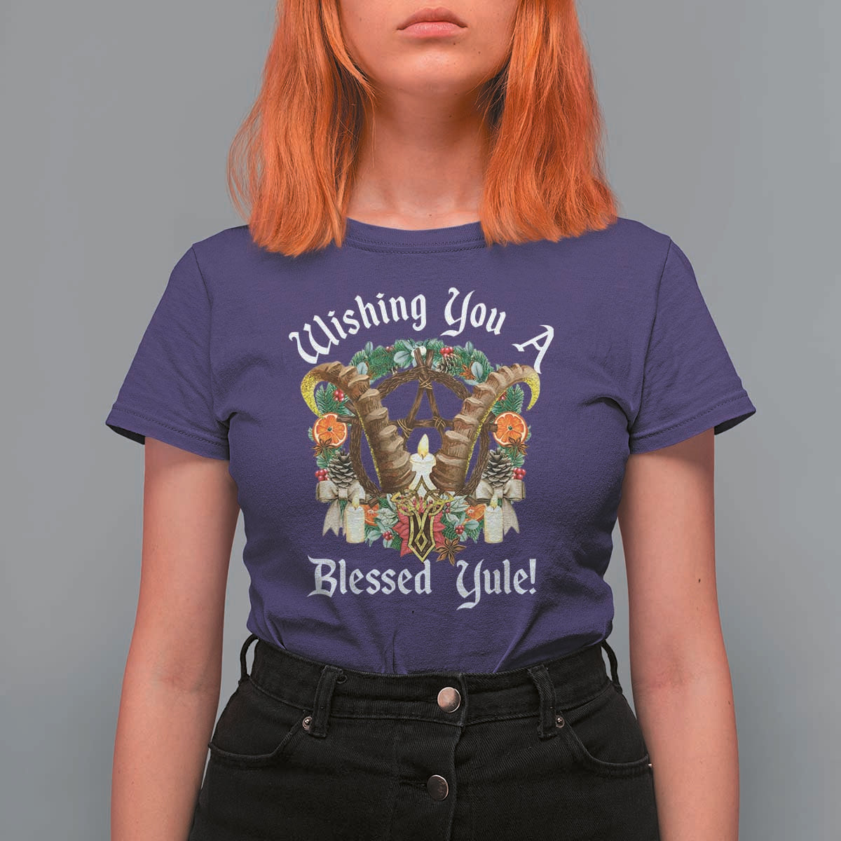 Wishing You A Blessed Yule T Shirt For Women Yule Goat Pagan - Wonder Print Shop
