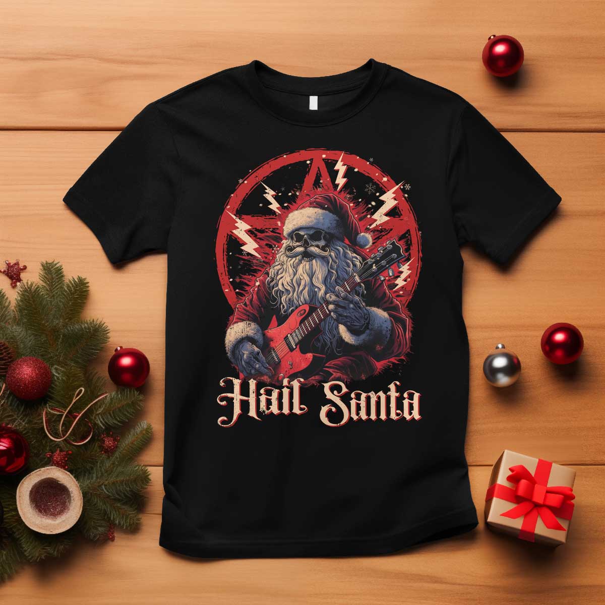 Funny Christmas Hail Santa T Shirt Sleigher Heavy Metal Xmas - Wonder Print Shop