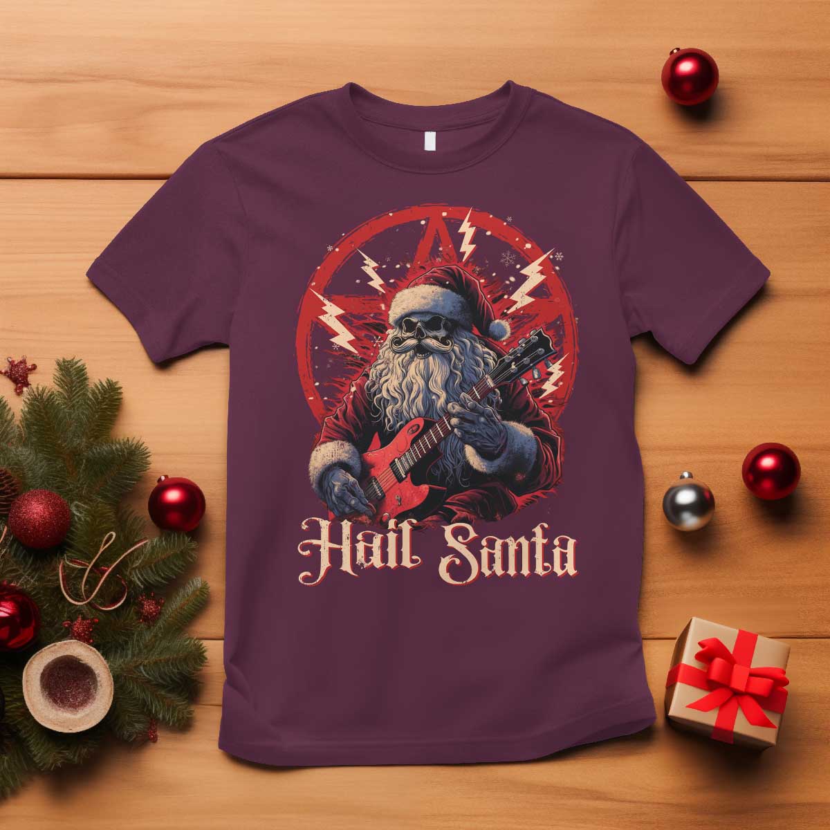 Funny Christmas Hail Santa T Shirt Sleigher Heavy Metal Xmas - Wonder Print Shop