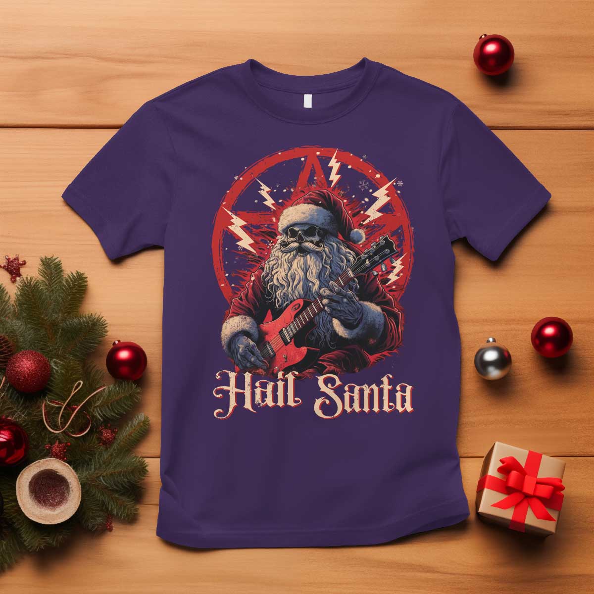 Funny Christmas Hail Santa T Shirt Sleigher Heavy Metal Xmas - Wonder Print Shop