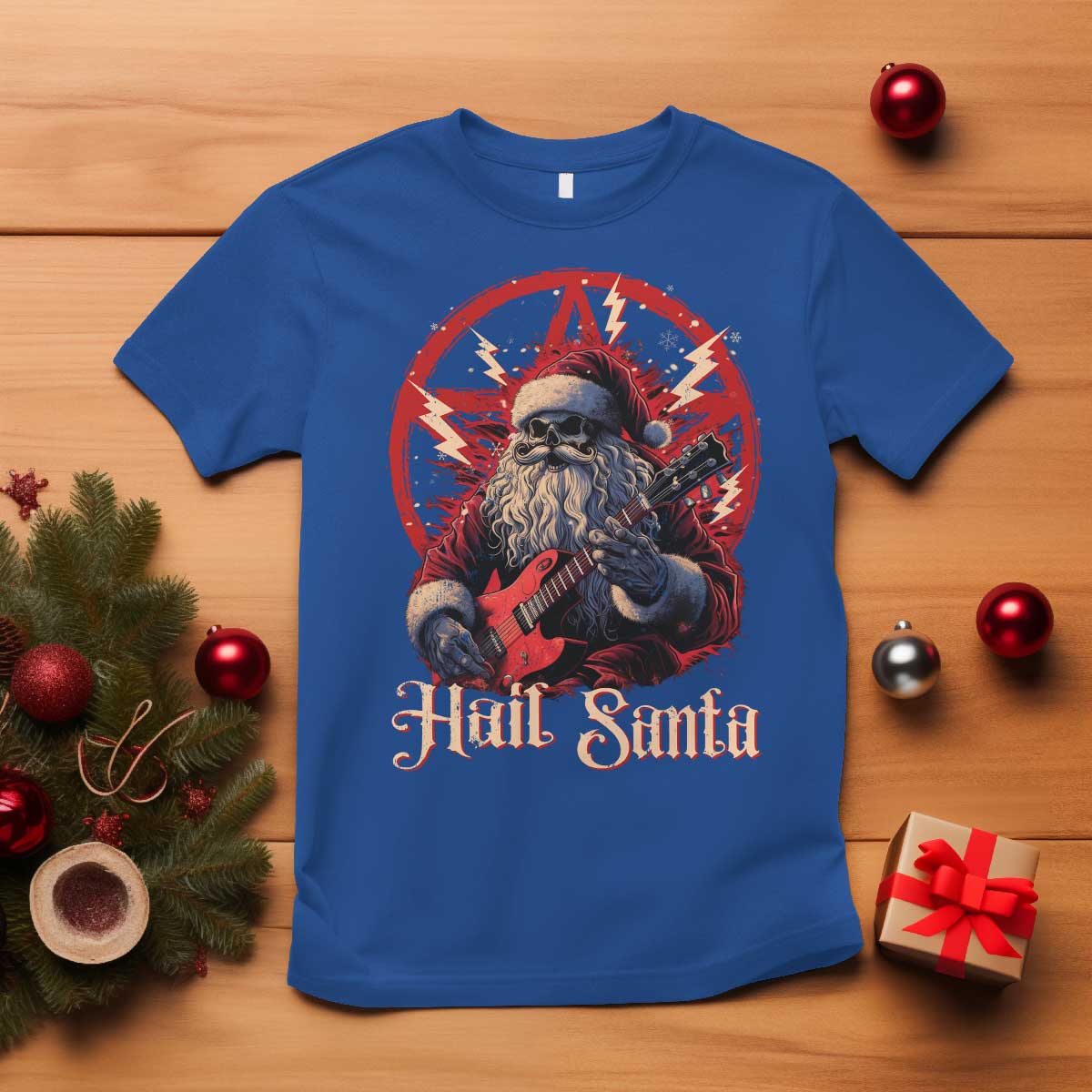 Funny Christmas Hail Santa T Shirt Sleigher Heavy Metal Xmas - Wonder Print Shop