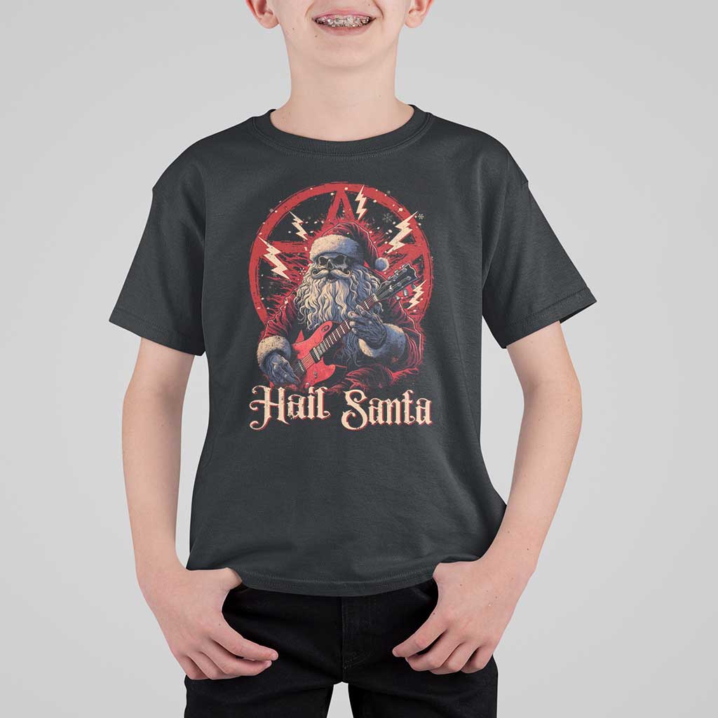 Funny Christmas Hail Santa T Shirt For Kid Sleigher Heavy Metal Xmas - Wonder Print Shop