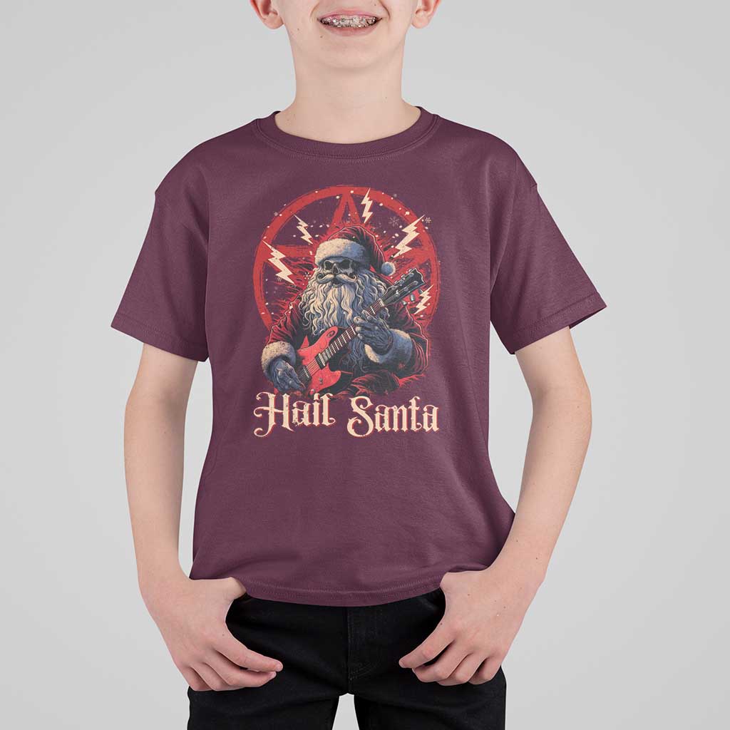 Funny Christmas Hail Santa T Shirt For Kid Sleigher Heavy Metal Xmas - Wonder Print Shop