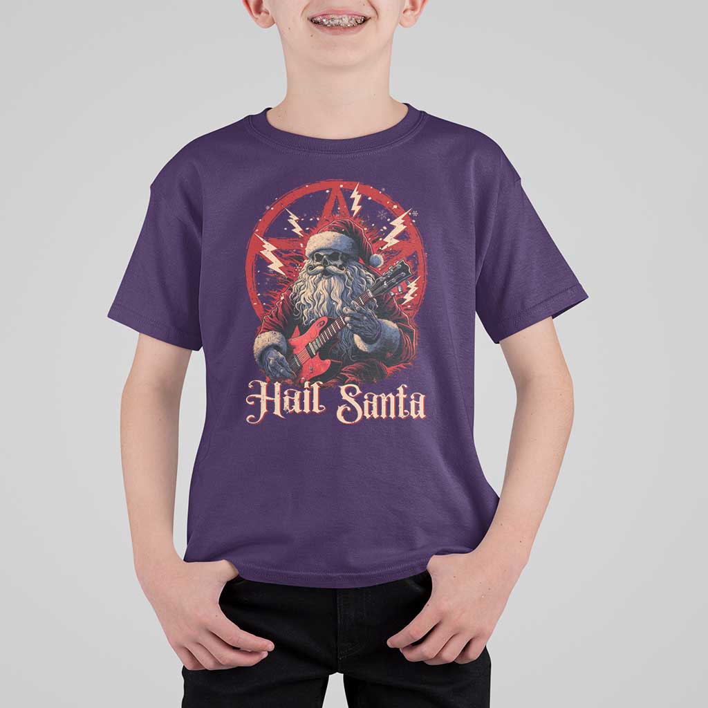 Funny Christmas Hail Santa T Shirt For Kid Sleigher Heavy Metal Xmas - Wonder Print Shop