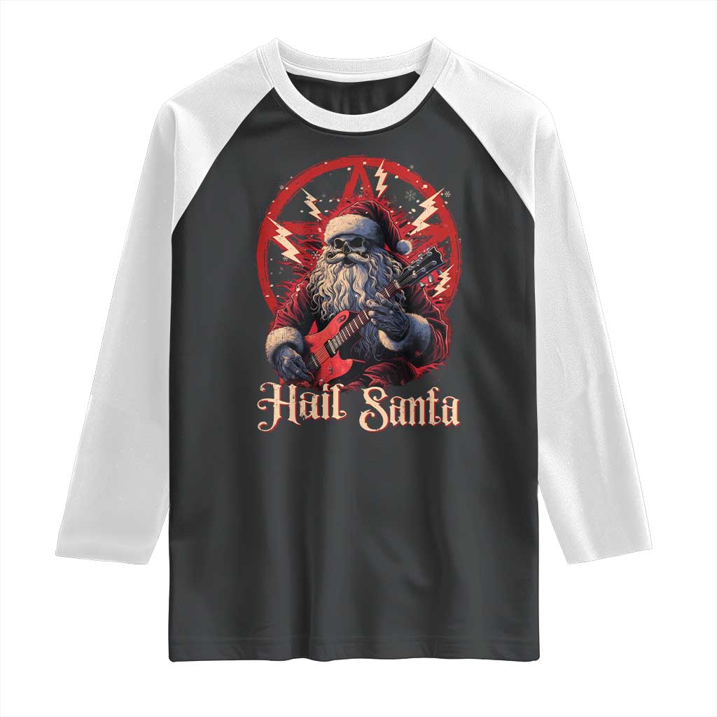 Funny Christmas Hail Santa Raglan Shirt Sleigher Heavy Metal Xmas - Wonder Print Shop