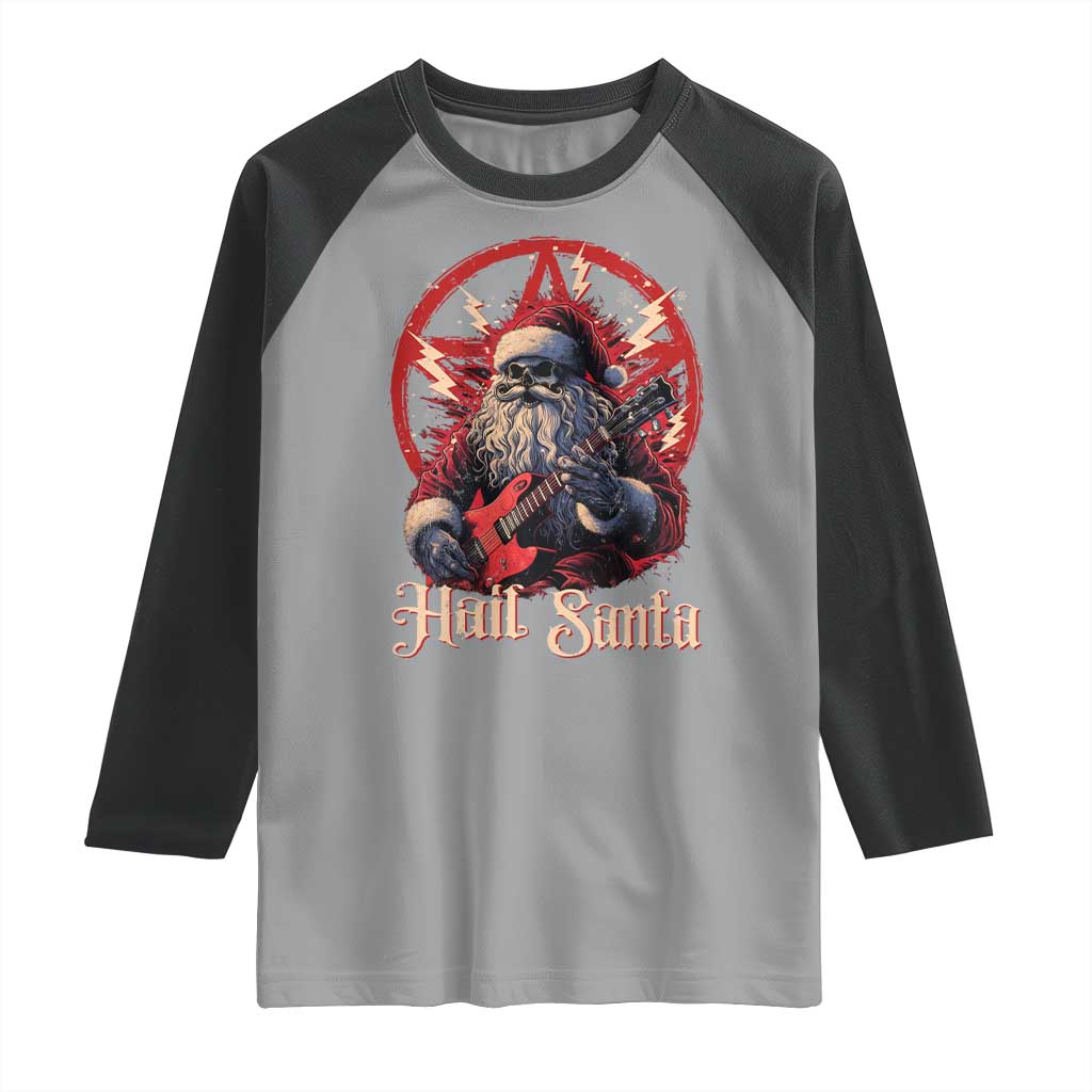 Funny Christmas Hail Santa Raglan Shirt Sleigher Heavy Metal Xmas - Wonder Print Shop