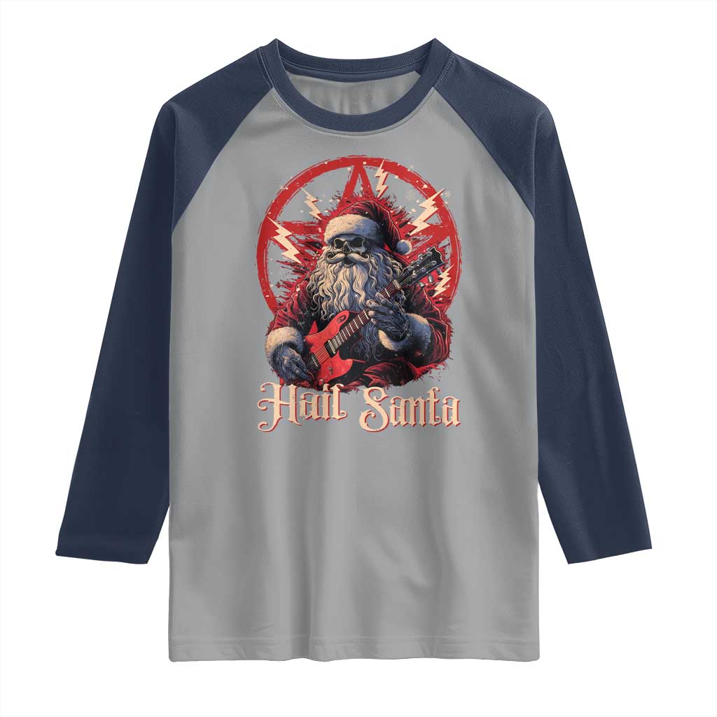 Funny Christmas Hail Santa Raglan Shirt Sleigher Heavy Metal Xmas - Wonder Print Shop