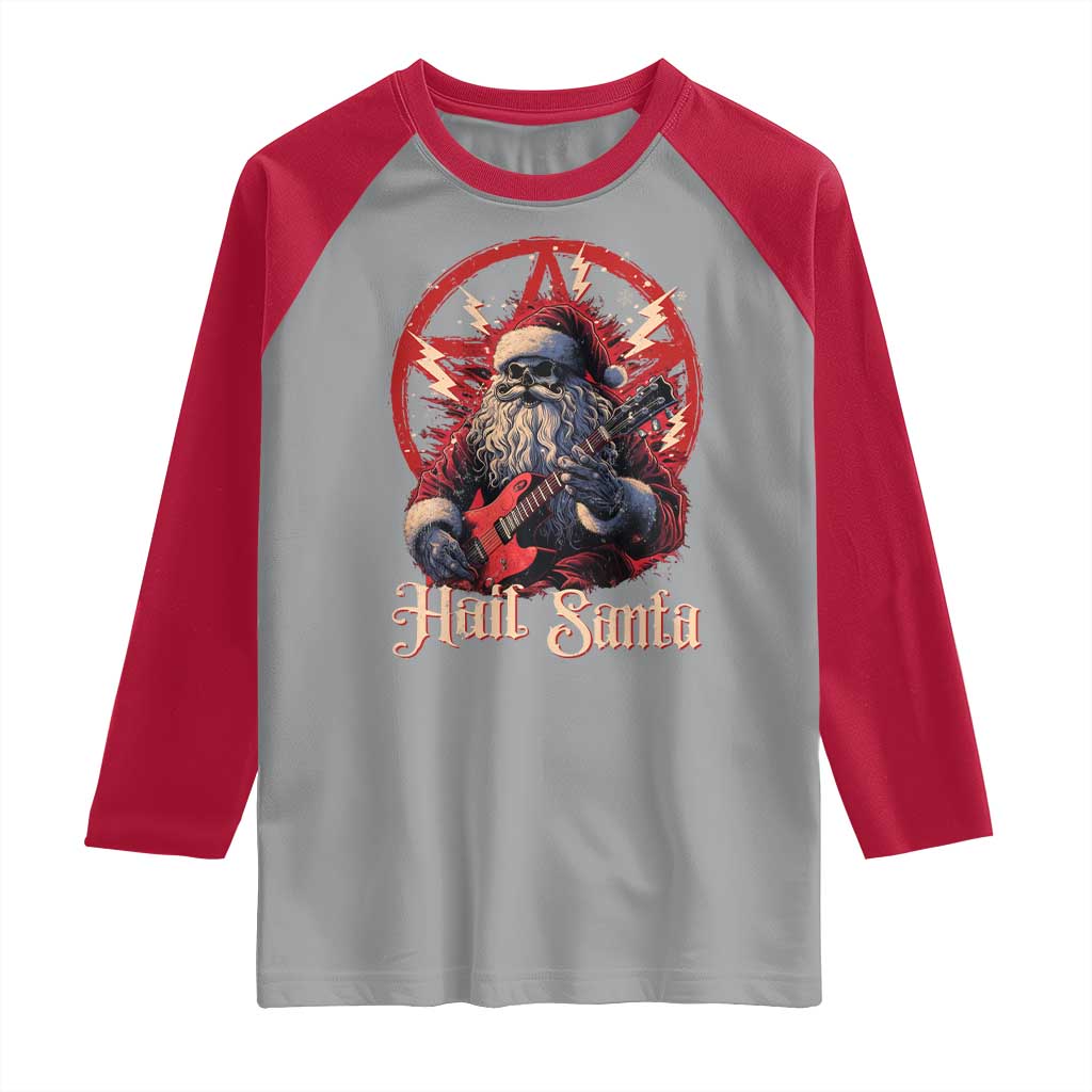 Funny Christmas Hail Santa Raglan Shirt Sleigher Heavy Metal Xmas - Wonder Print Shop