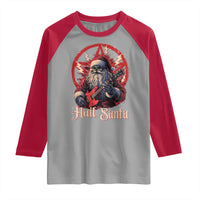 Funny Christmas Hail Santa Raglan Shirt Sleigher Heavy Metal Xmas - Wonder Print Shop