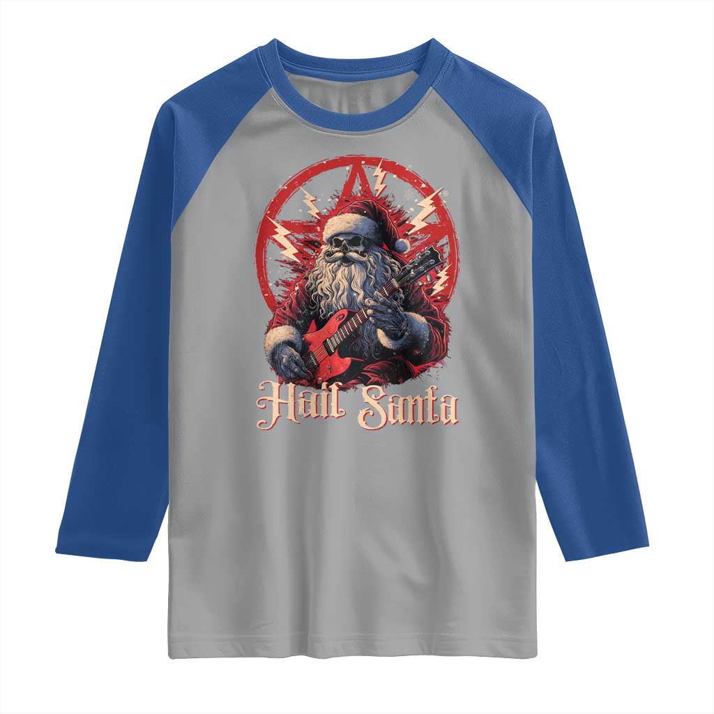 Funny Christmas Hail Santa Raglan Shirt Sleigher Heavy Metal Xmas - Wonder Print Shop
