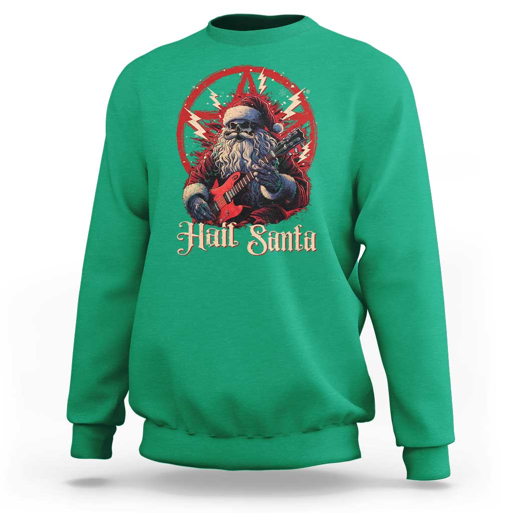 Funny Christmas Hail Santa Sweatshirt Sleigher Heavy Metal Xmas - Wonder Print Shop