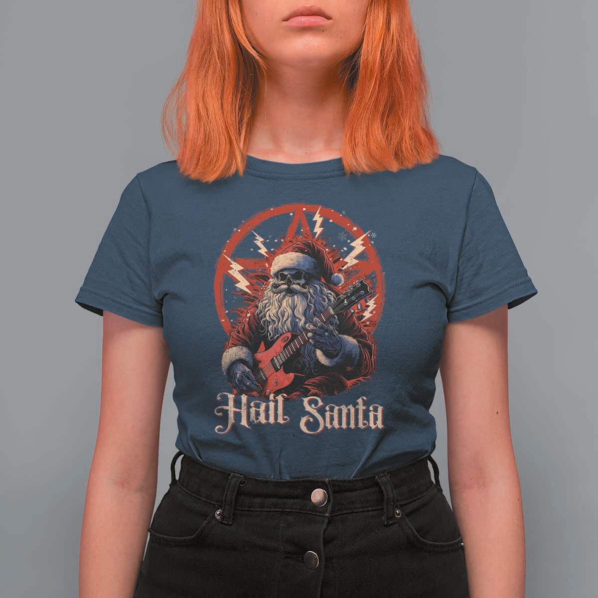 Funny Christmas Hail Santa T Shirt For Women Sleigher Heavy Metal Xmas - Wonder Print Shop