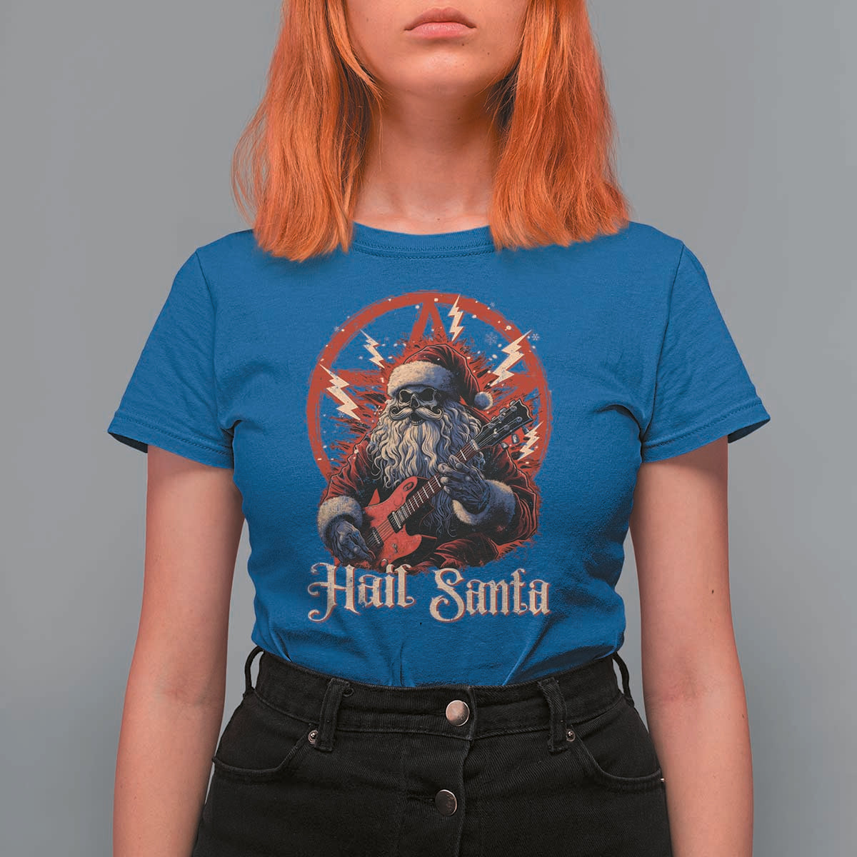 Funny Christmas Hail Santa T Shirt For Women Sleigher Heavy Metal Xmas - Wonder Print Shop
