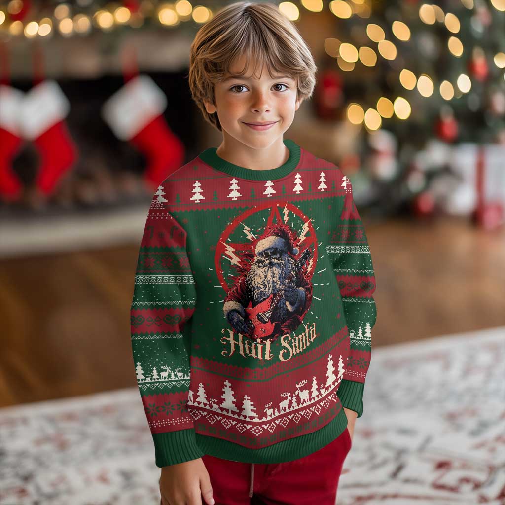 Funny Xmas Hail Santa Ugly Christmas Sweater Sleigher Heavy Metal - Wonder Print Shop