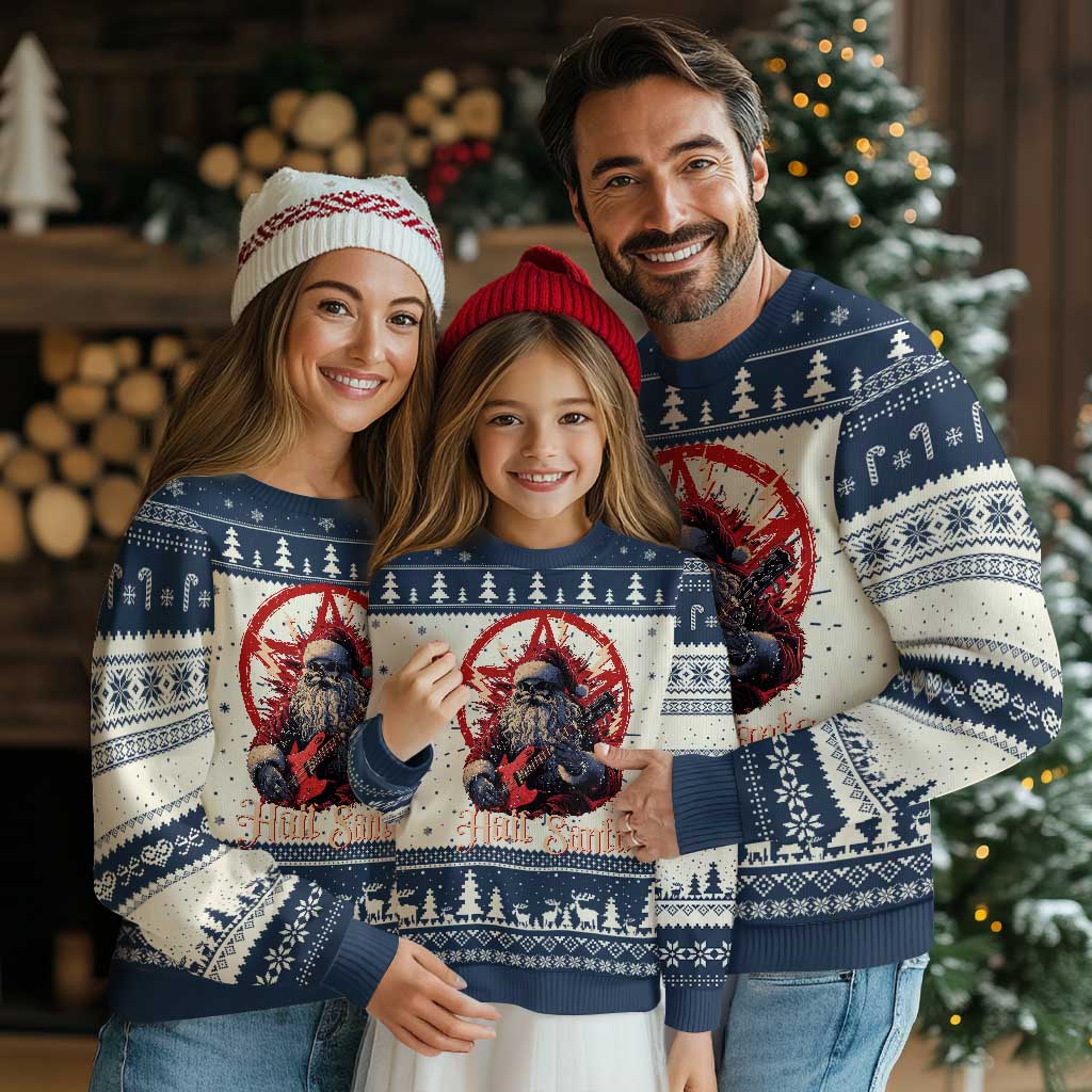 Funny Xmas Hail Santa Ugly Christmas Sweater Sleigher Heavy Metal - Wonder Print Shop