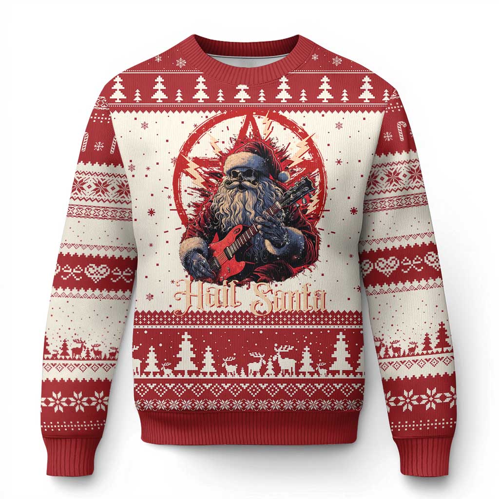 Funny Xmas Hail Santa Ugly Christmas Sweater Sleigher Heavy Metal - Wonder Print Shop